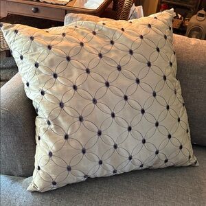 Elegant Cream and Blue Embroidered Throw Pillow